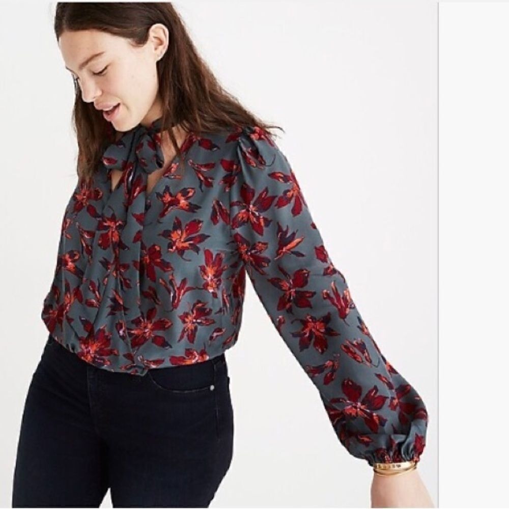 SALE Madewell Silk Tie-Neck Wrap Top in Winter Orchid Size XXS‎